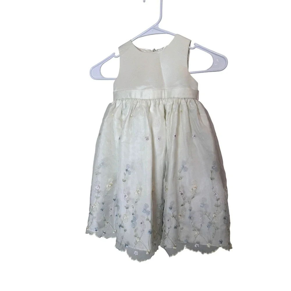 Cinderella Dress Girls 2T White Floral Embroidered Organza Sleeveless Party